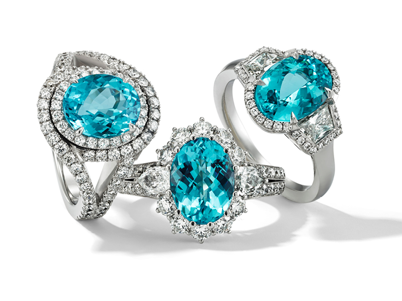 Hans D. Krieger, Idar-Oberstein, Stand H1.103, 3 Paraiba Ringe