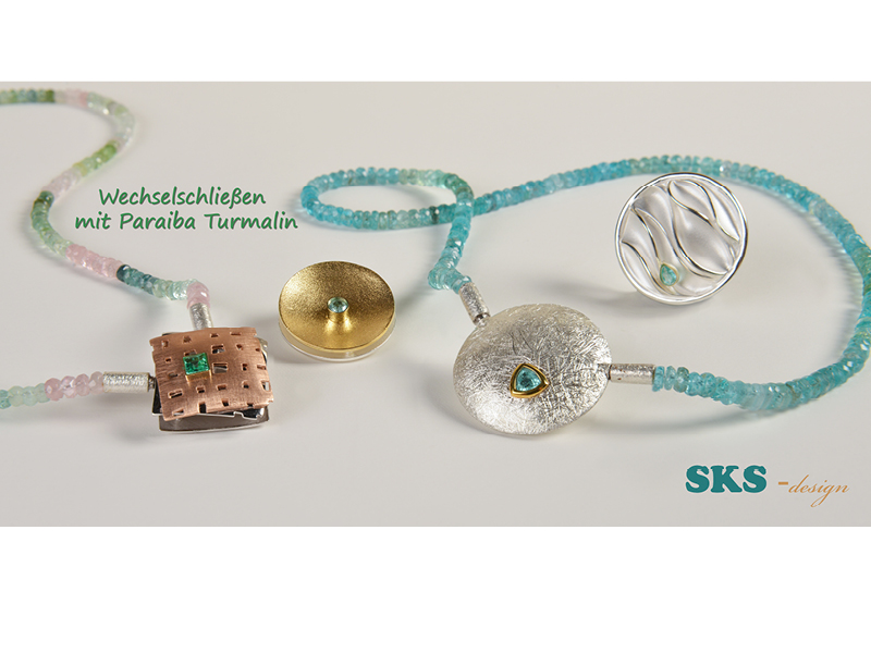 SKS-Schmuck GmbH, Idar-Oberstein, Stand H2.207, Wechselschließe mit Paraiba-Turmalin